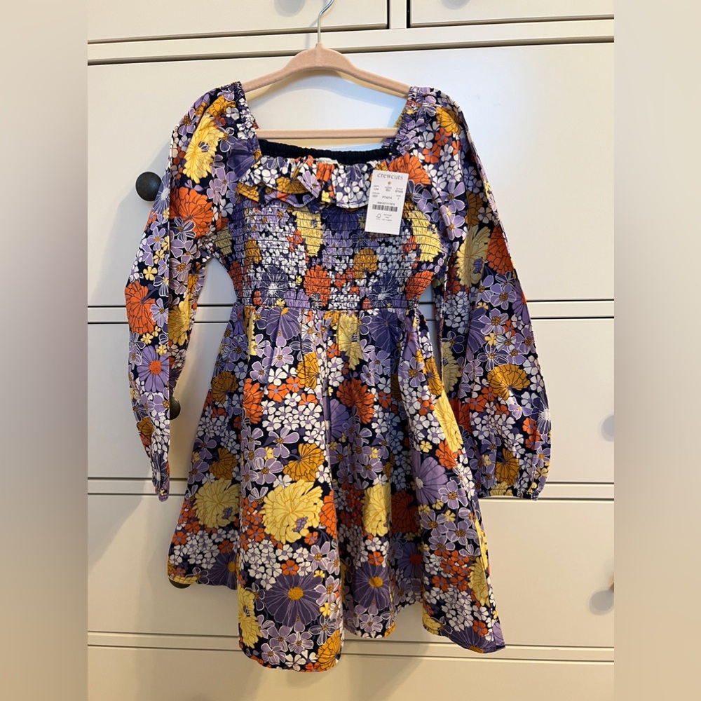 NWT J. Crew girls floral dress. Size 7. Winter, long sleeve, smocked.
